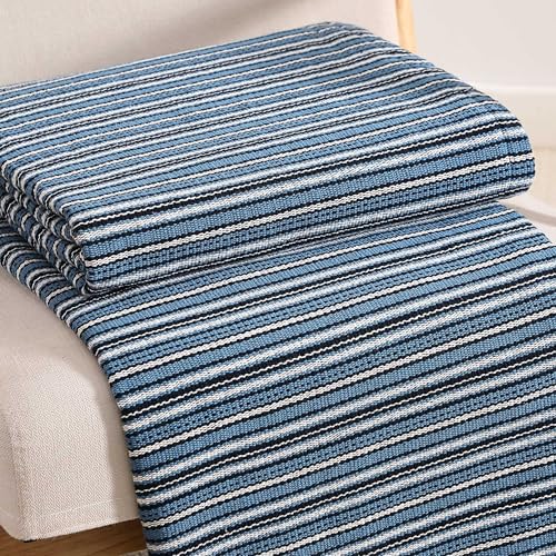Image of Tommy Hilfiger - King Cotton Blanket, Fade Resistant Yarn-Dyed Cotton Bedding, Medium Weight Soft Blanket, Ideal for Layering, Oeko-TEX Certified (Blue)