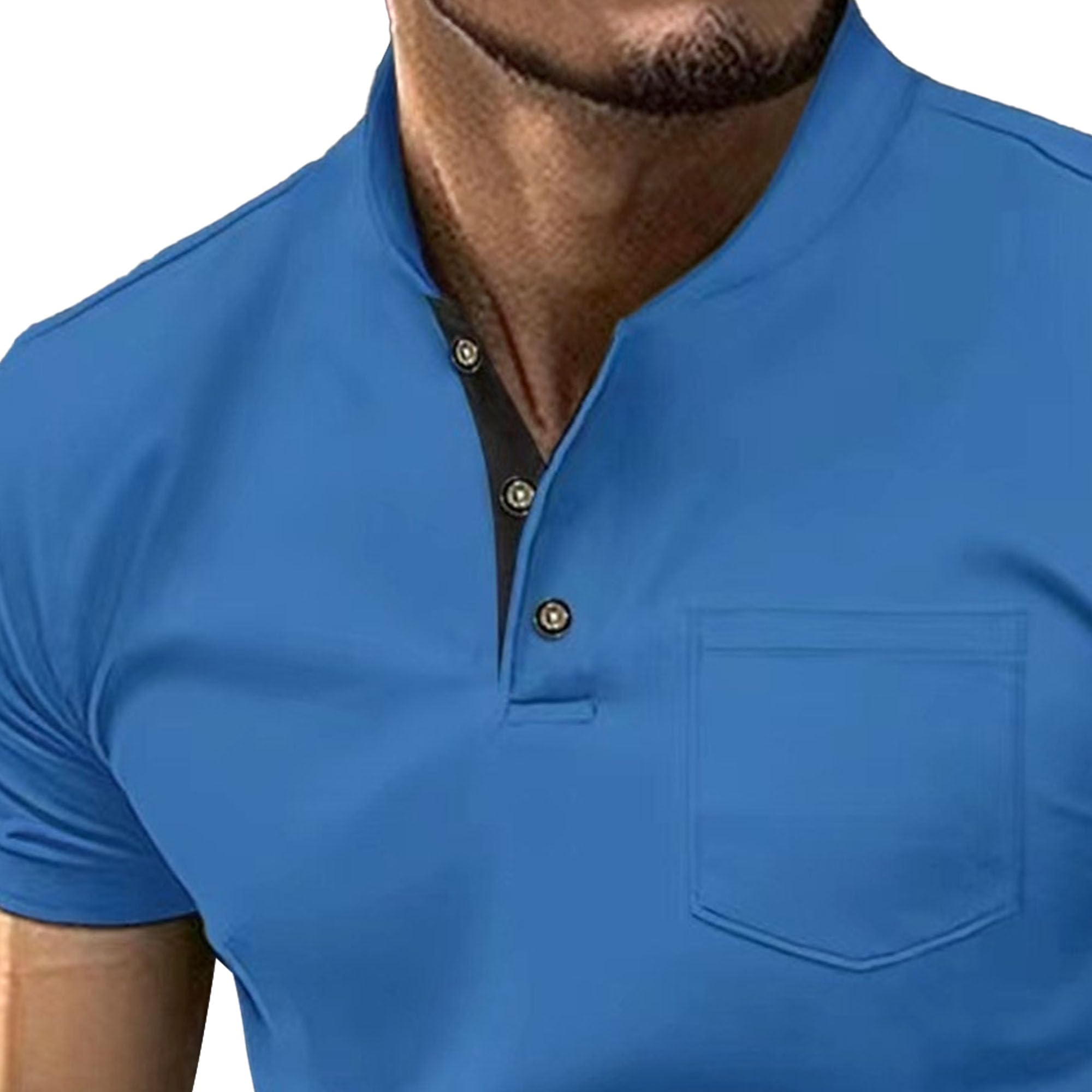 Men Classic Comfy Chest Pocket T-Shirt Quarter Button Relaxed Fit Polo Shirts Summer Business Pullover Tops (Blue,Medium)