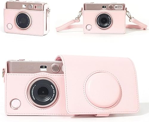 Camera Case Compatible with Fujifilm Instax Mini EVO, Light Pink Protective Bag with Shoulder Strap, Slim Fit Storage Case