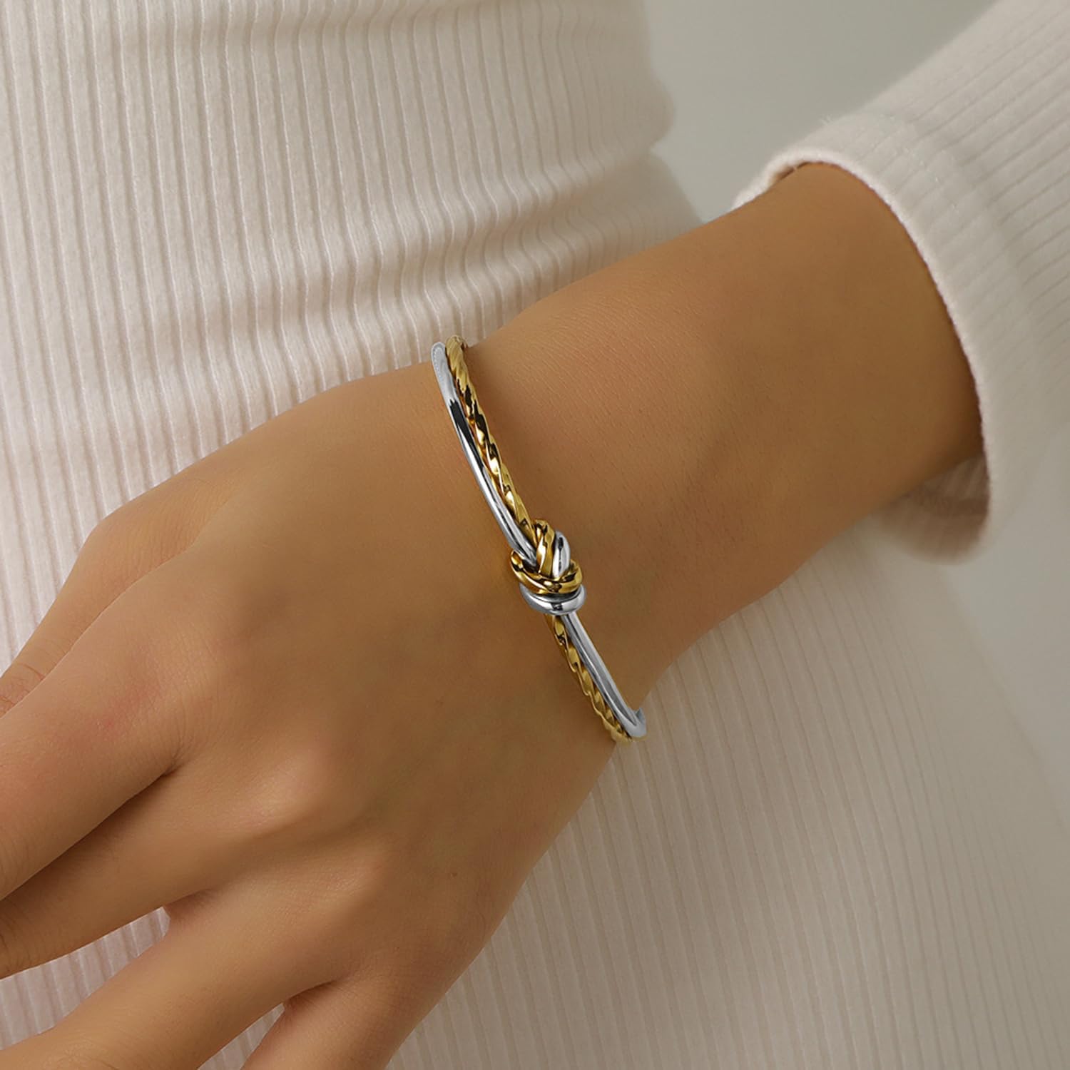 Cable Bracelets for Women Gold Knot Bracelets Two Tone Bracelets for Women Mixed Metal Bracelet Designer Dupes Gold and Silver Bracelet Dainty Gold Bracelet - Image 5