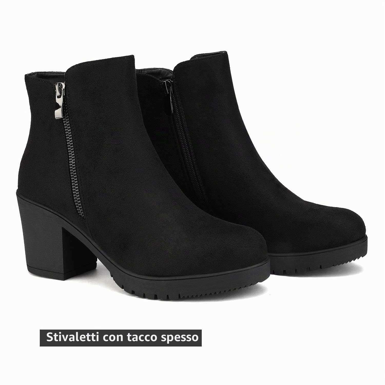 DREAM PAIRS Stivali da Donna Stivaletti alla Caviglia con Tacco Grosso con Zip Laterale