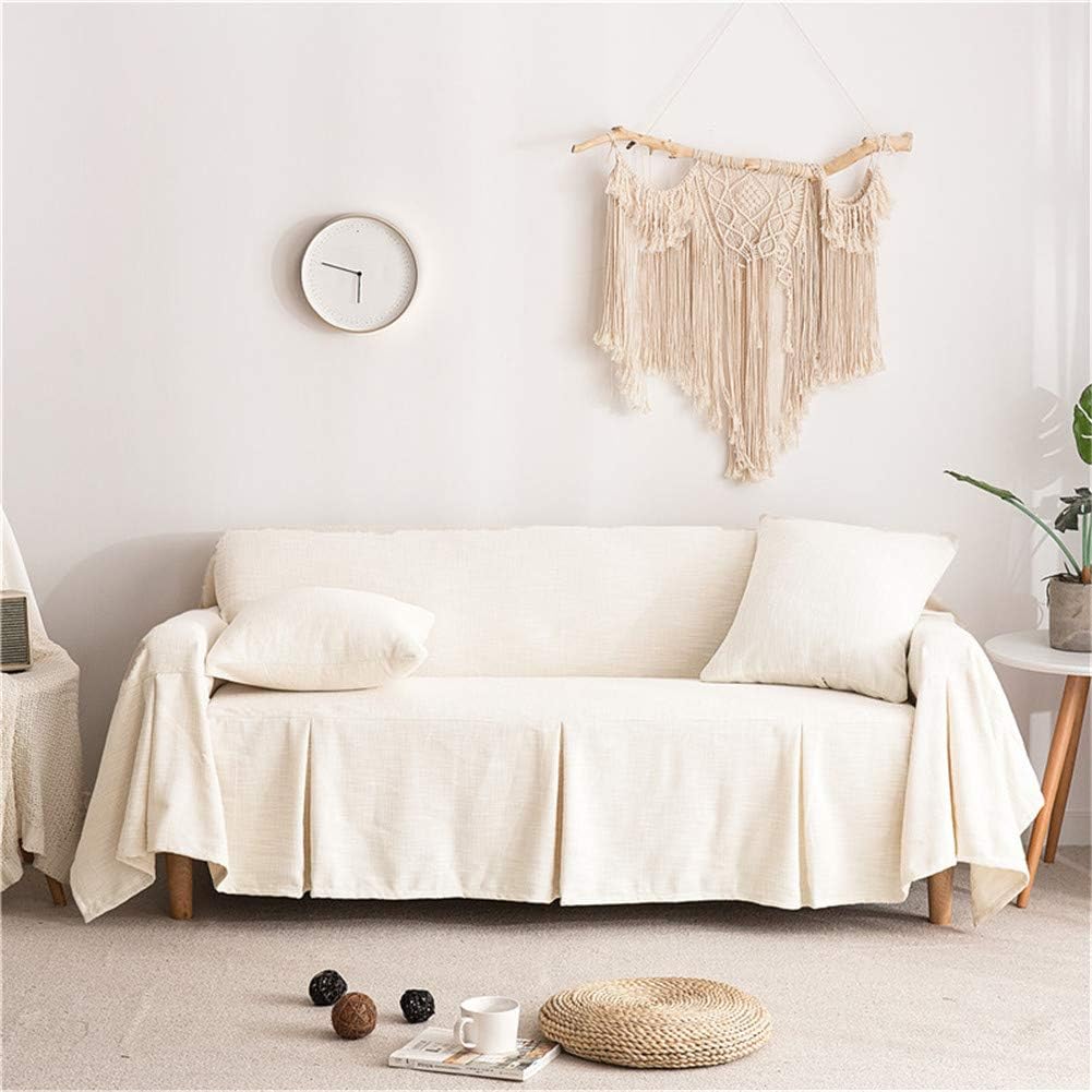 CoutureBridal Sofa Slip Slipcovers Loveseat Linen Sofa Covers 1 Piece Furniture Couch Lounge Covers for Leather Sofa with One Free Cushion Case Cream 78x78