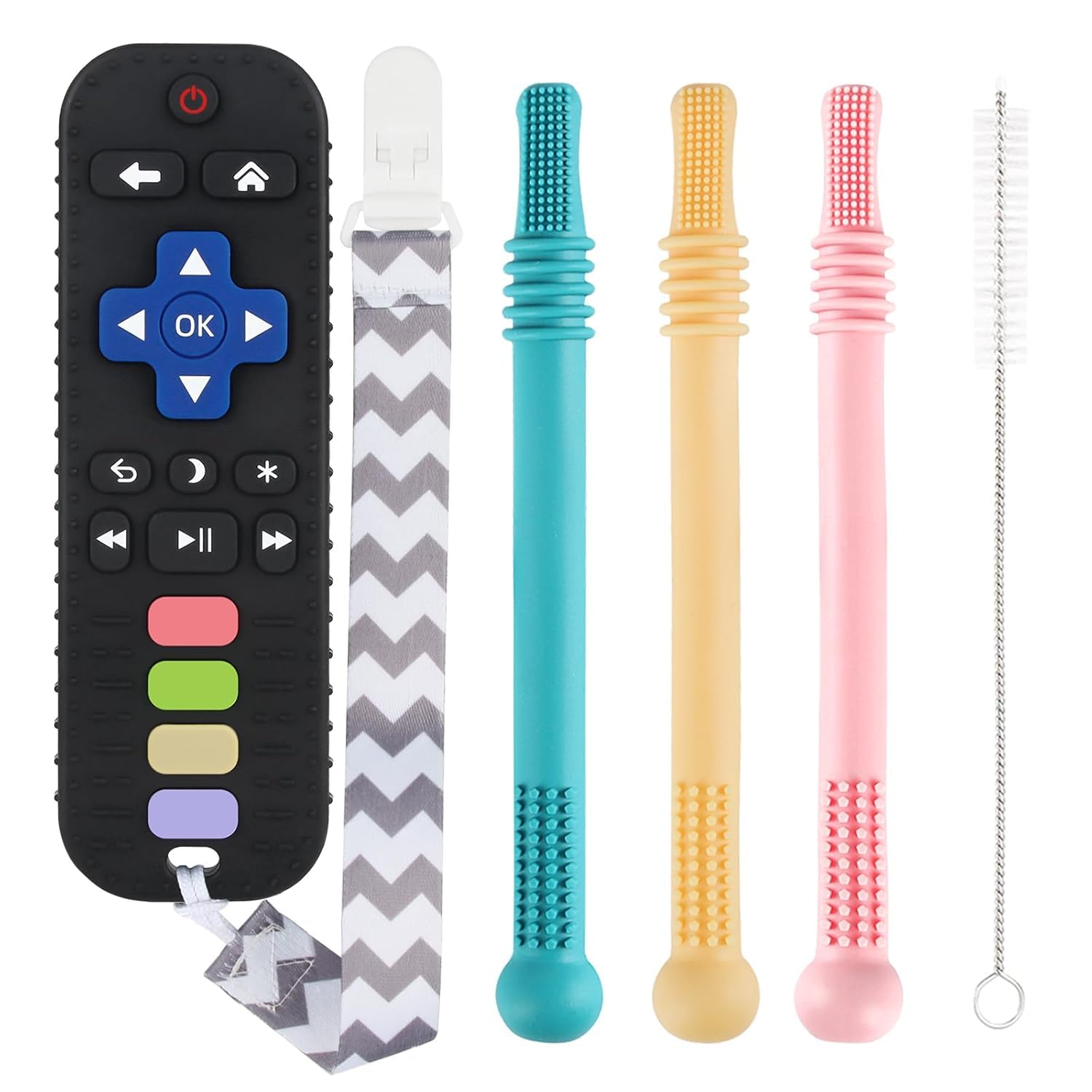 Kidology Teething Toys for Babies, Sticks and Remote Teether for Baby 0-6 6-12 12-18 Months Bpa Free, with Cleaning Brush Sensory Chew Toys for Infants 0-18 Months-image-38