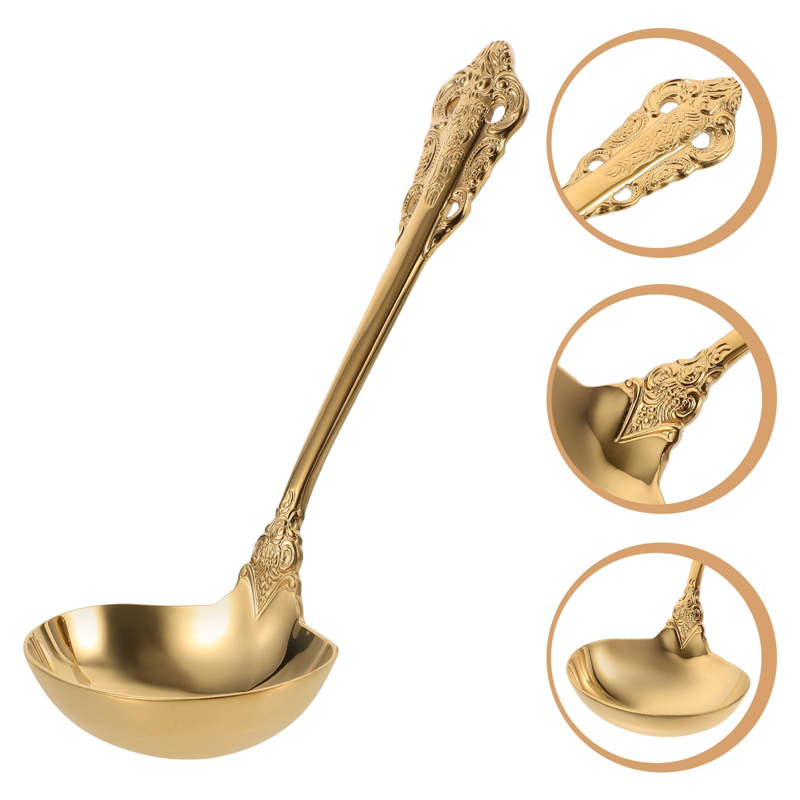 Cucchiaio da Minestra in Acciaio Inossidabile 304 Dorato Grande, Mestolo da Cucina Impugnatura Antiscivolo, Utensile per Pentola Calda per Uso Professionale e Famigliare