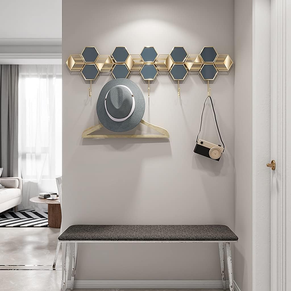 Wall Mounted Coat Rack Coat Rack Hook Metal Floating Decoration Pendant Bedroom Living Room Corridor Hanger Hallway Free Punching Wall Hanging Coat Rack with 5 Hooks Storage Benches (Brass )