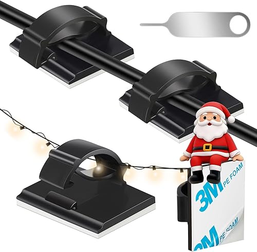 Clips adhesivos para cables de gestión de cables, 50 unidades, color negro, adecuado para cables con un diámetro de ≤ 0.236 in en automóviles, casas