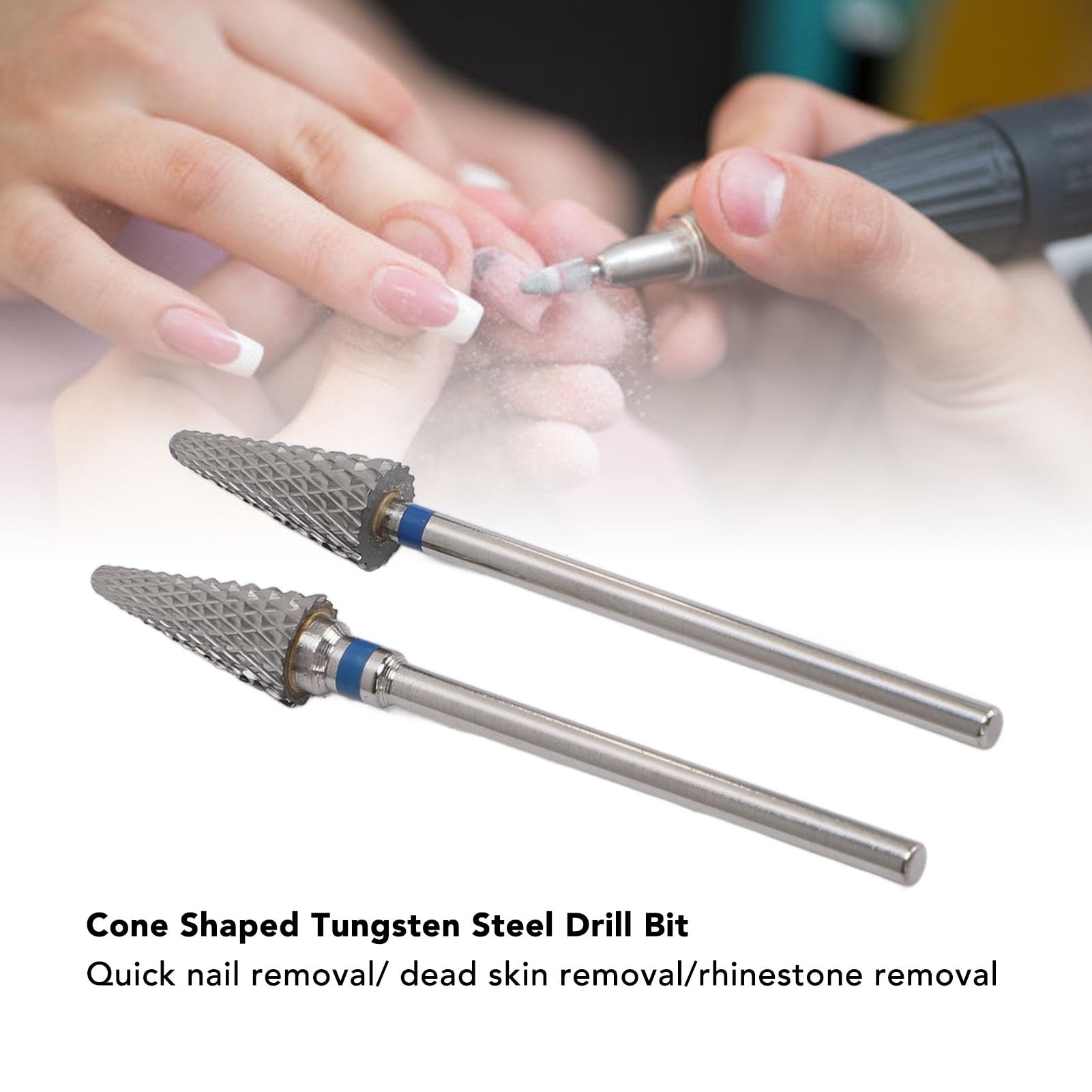 Broca Cónica para Uñas de Tungsteno de 2 Piezas, Herramienta Rotativa para Manicura y Pedicura para Eliminación de Cutículas, Broca para Uñas en Forma de Cono para Taladro