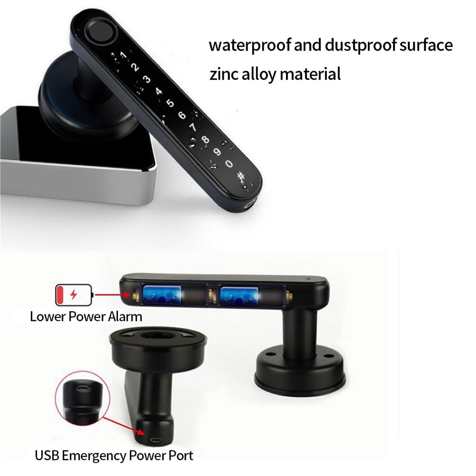 Serrure intelligente à empreintes digitales, Code de mot passe, serrure porte, Bluetooth, biométrique, poignée électronique Bureau Commercial(Black color)