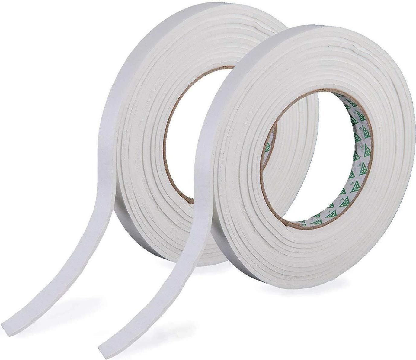 2 Rolls of Self Adhesive Foam Tape 9mm Wide, 5mm Thick, 5M Long, White Colour, Weather Stripping Door and Window Seals, Door Draught Excluder (2 Rolls, 10 Meters)