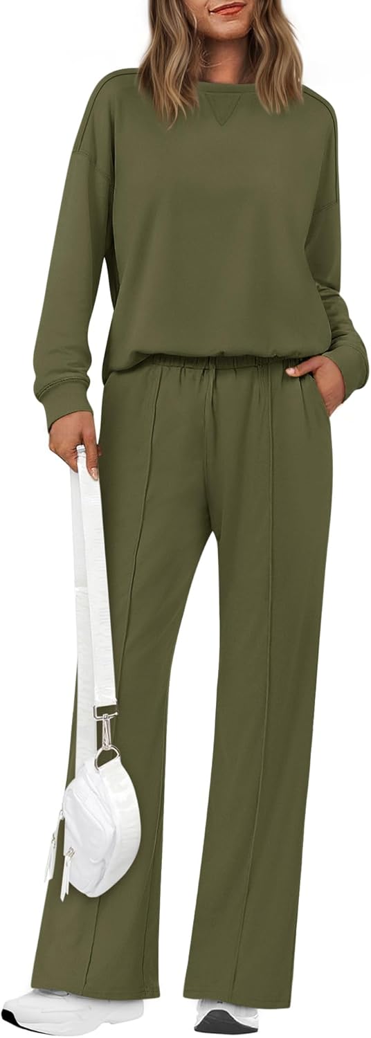 Womens Sweatsuits 2 Piece Sets Fall Side Slit Sweatshirt Wide Leg Sweatpant Airport Travel Outfits Tracksuits - Image 4