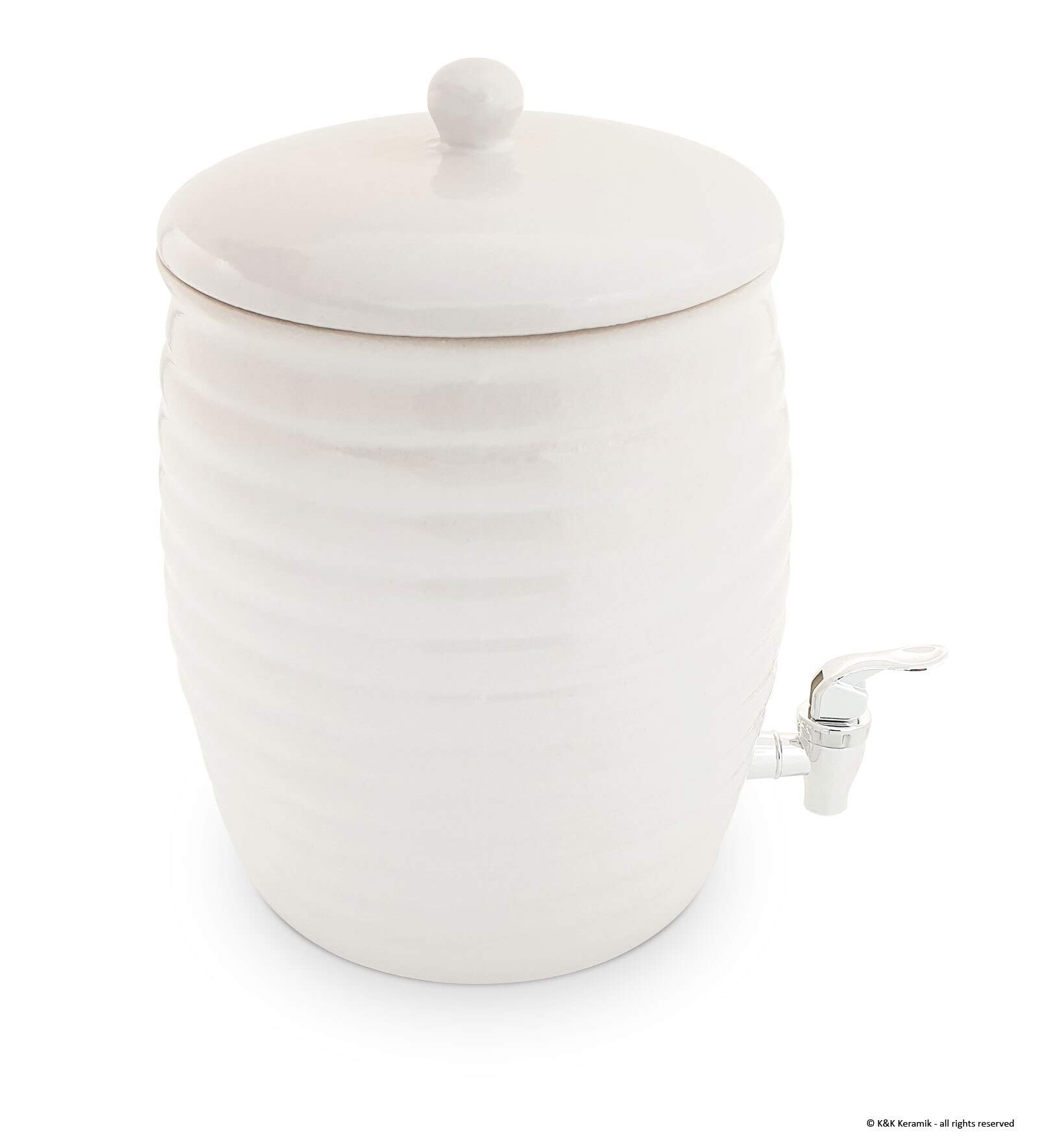 KERAZO Getränkespender, Fass, Rumtopf, Gefäß zur Fermentation von Kombucha inkl. Zapfhahn 6,0L, weiß