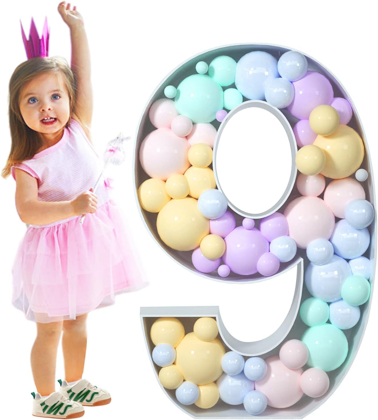 imprsv 3FT Mosaic Numbers for Balloons, Balloon Mosaic Number Frame, Marquee Number, 19th 29th Birthday Decorations, Ninth Anniversary Decor,Large