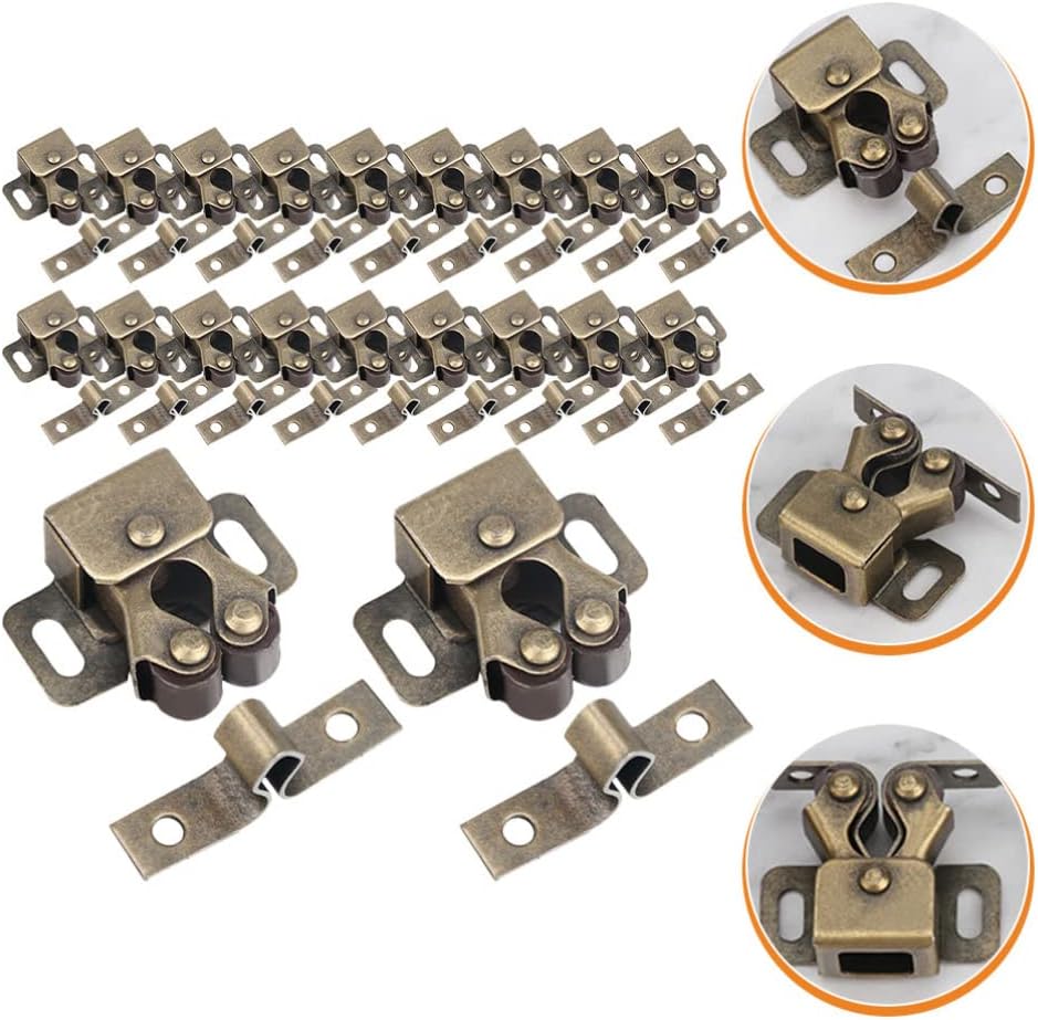 20pcs Cabinet Door Catch RV Double Roller Golden Latch(Gold)