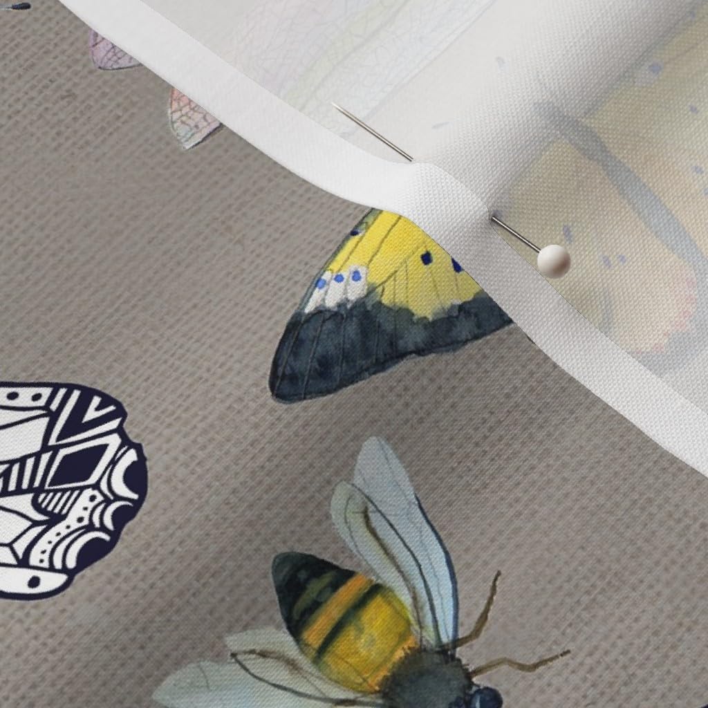 Spoonflower Fabric - Gray Insect Butterfly Moth Dragonfly Beetle Bee Printed on Petal Signature Cotton Fabric by The Yard - Sewing Quilting Apparel Crafts Decor