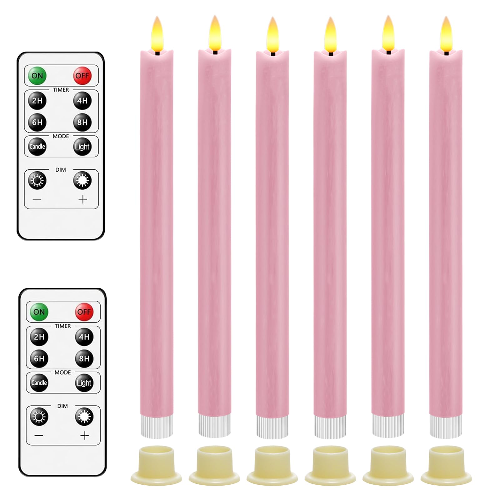 AnnSpa LED Candles Flameless Taper Candle 6 Set Battery Operated Flickering Taper Candle Electric 3D Wick Long Candle Stick for Home, Restaurant, Wedding, Display Stand Ornaments Decorations - Pink