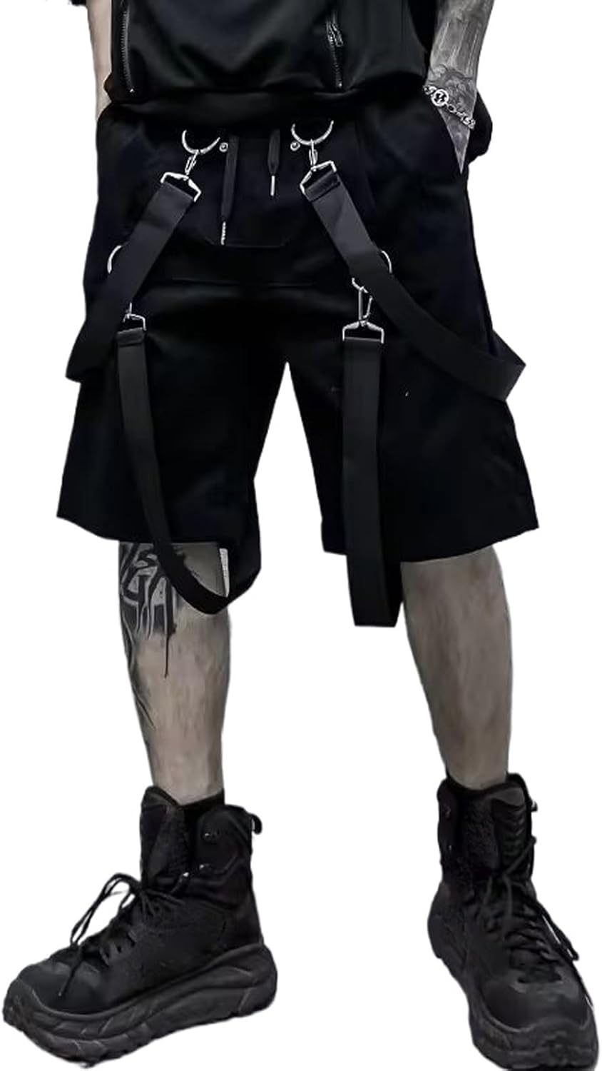 Men Summer Ribbons Hip hop Cargo Shorts Casual Streetwear Shorts Mens Harajuku Punk Short Pants