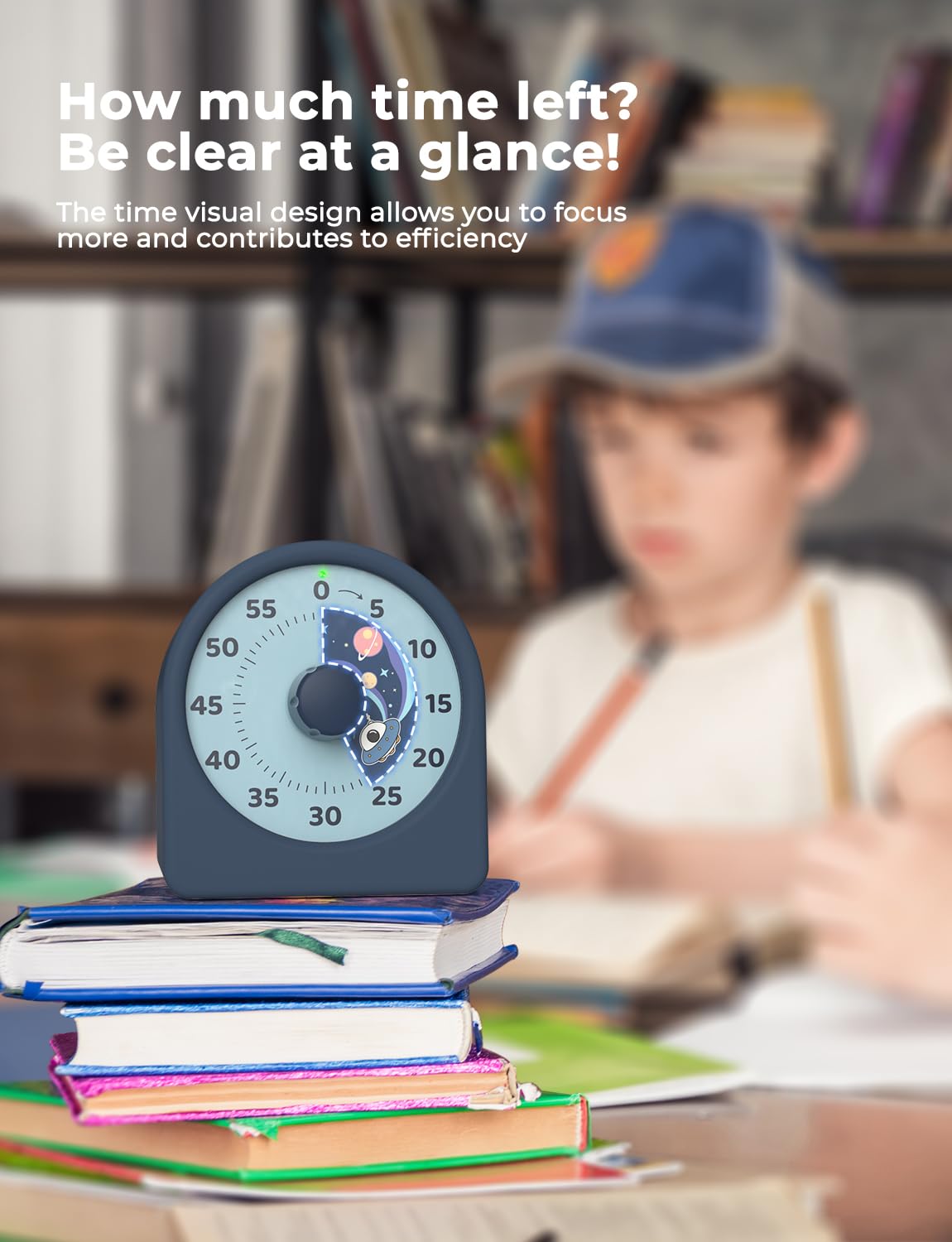 LIORQUE 60 Minute Visual Timer for Kids, Rechargeable Visual Countdown Timer Clock, Kids Timer for Classroom with 'Space Ship' Pattern Design and Magnetic Back