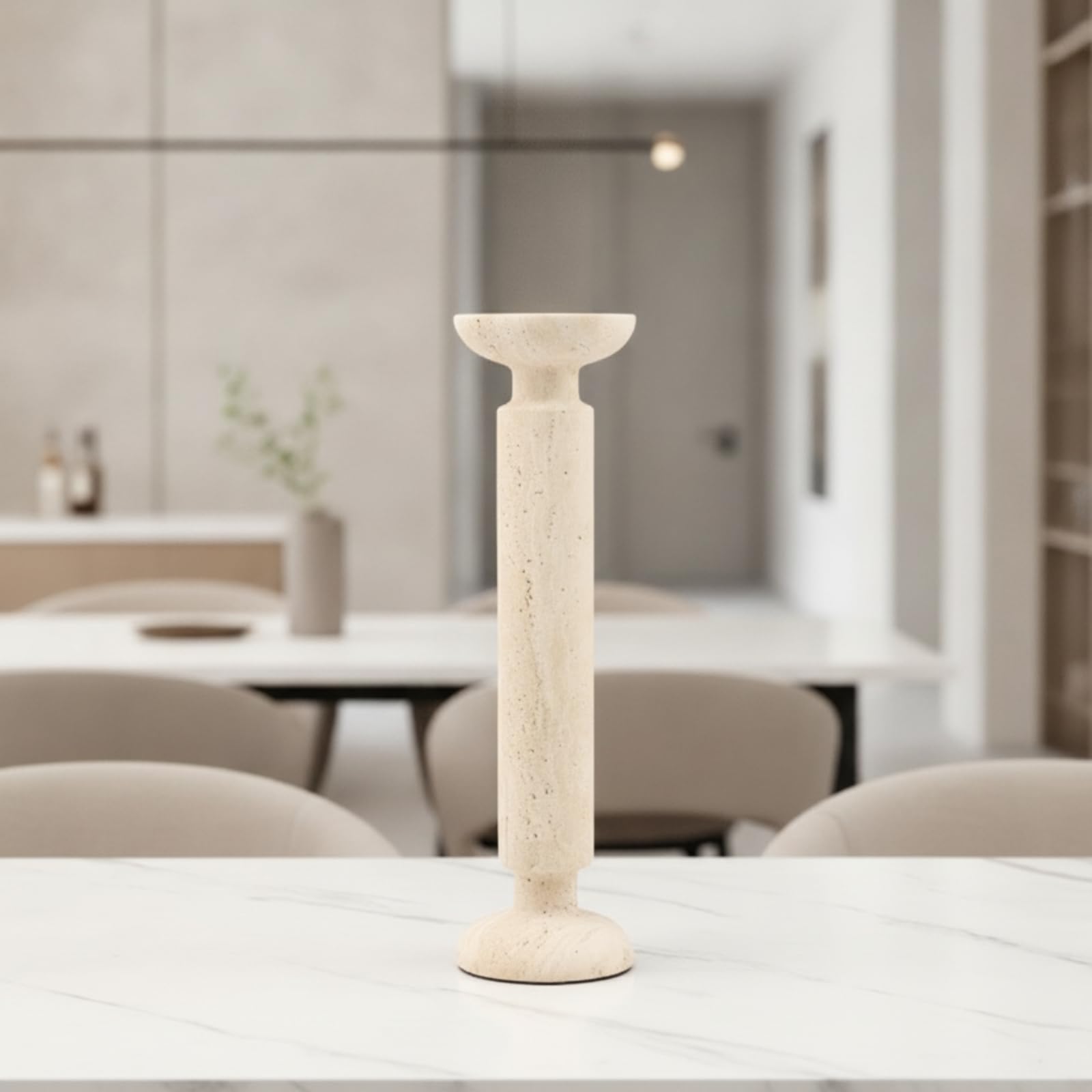 Portacandele in Travertino Moderno Candeliere Elegante Oggetto Decorativo per Soggiorno, 8.5 8.5 30.5cm
