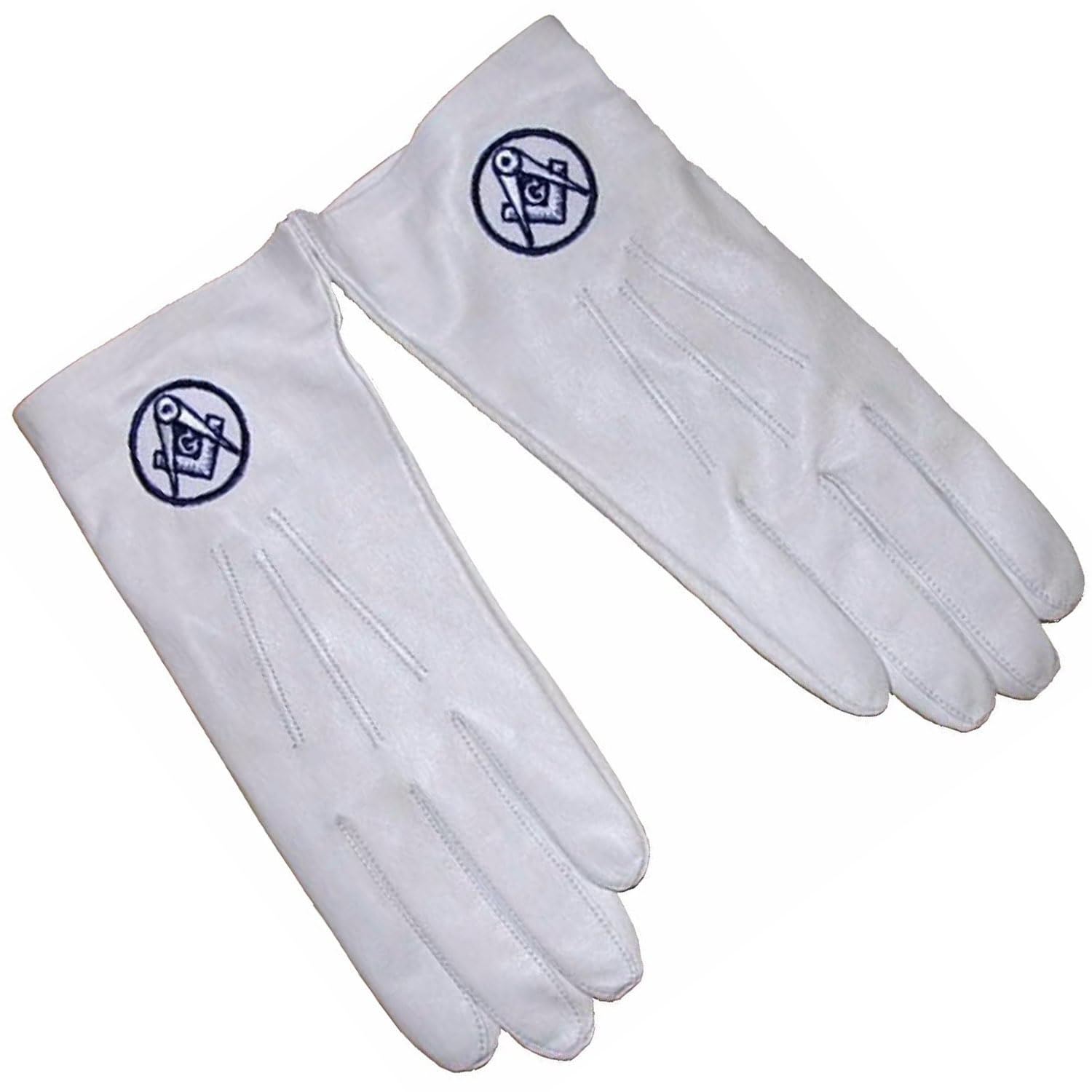 BRICKS MASONS Soft Leather Masonic Gloves With Square Compass Embroidery, Medium