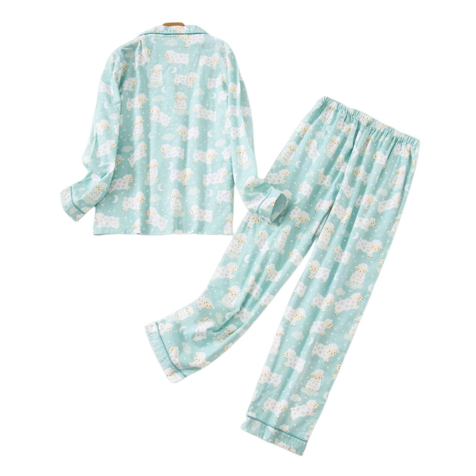 MOGSA Pijamas para mujer, tallas grandes, ropa de franela de algodón para mujer, traje de otoño y primavera, estampado a cuadros, tops para dormir