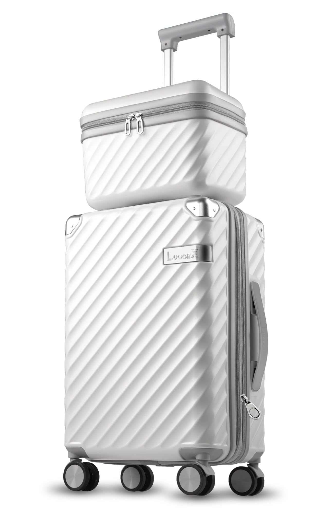 LUGGEX Carry On Luggage 22x14x9 Airline Approved - 100% Polycarbonate Expandable Hard Shell Suitcase with Cosmetic Bag (White, 20 Inch)