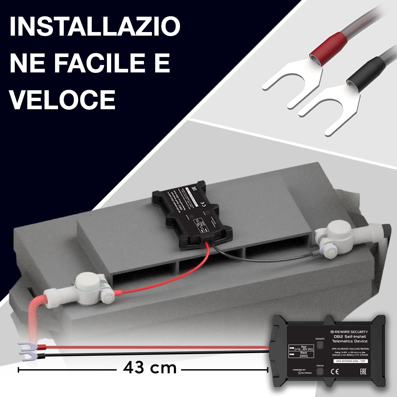 Rewire Security DB2 Localizzatore GPS per Veicoli Cablato – Tracciamento in Tempo Reale 24/7 ad Alta Precisione per Auto, Moto, Furgoni – Installazione Facile – Abbonamento Mensile Economico