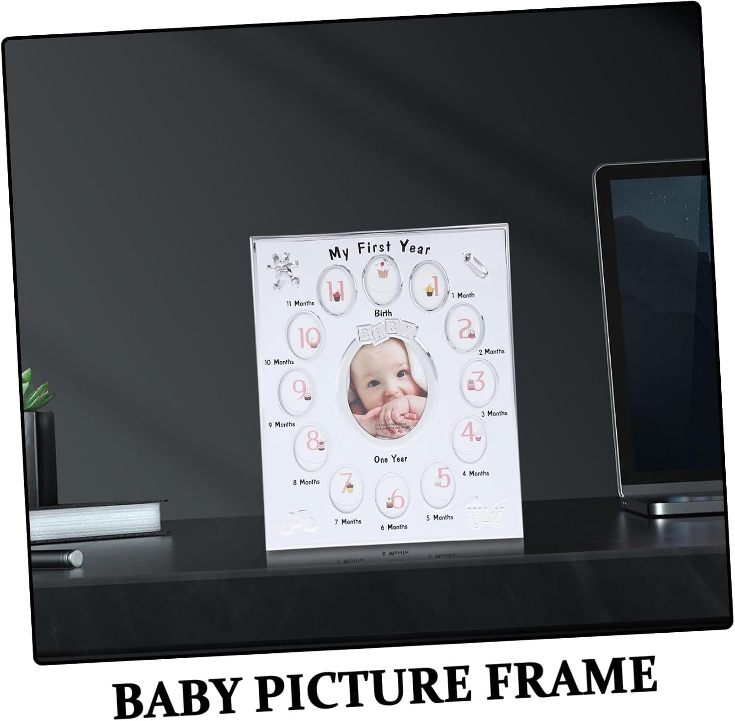 KOMBIUDA 1Pc Growth Record Photo Frame for Months White Milestone Display Rack Safe Durable Material Unique Cartoon Design Cherish Your First Year Photos image 3