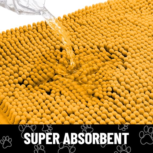 Image of Smiry Dog Door Mat for Muddy Paws, Absorbent Dirt Trapper Non Slip Quick Dry Washable Chenille Mat for Mud Dogs, Entry Rug for Indoor and Outdoor (48x30 Inches, Golden Yellow and Black)