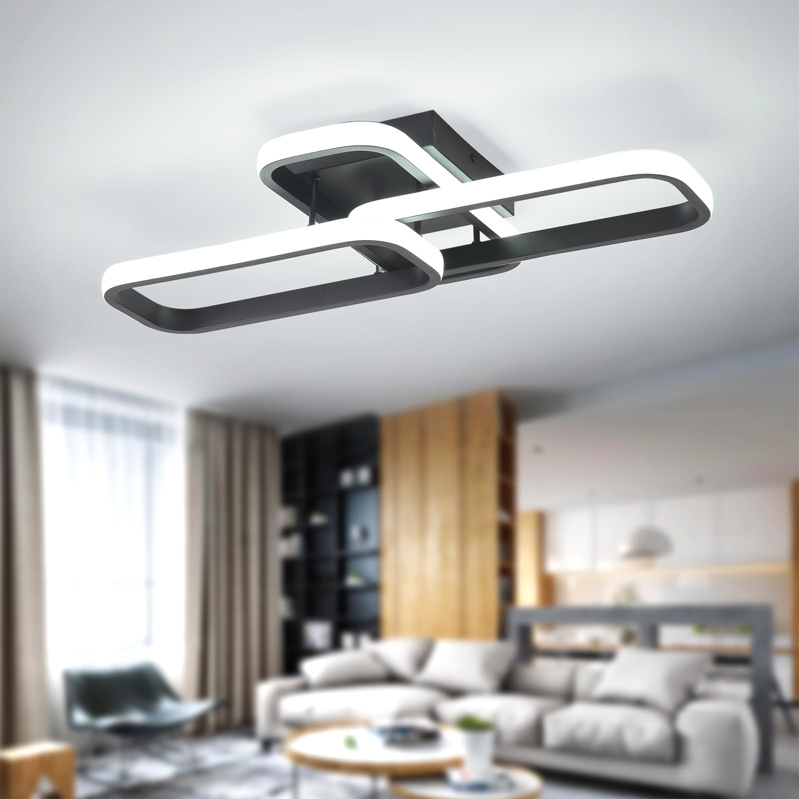 Qcyuui 36W LED Ceiling Light 3-Rectangle Modern Minimalist Flush Mount Lighting 6000K Cool White, for Bedroom Living Room