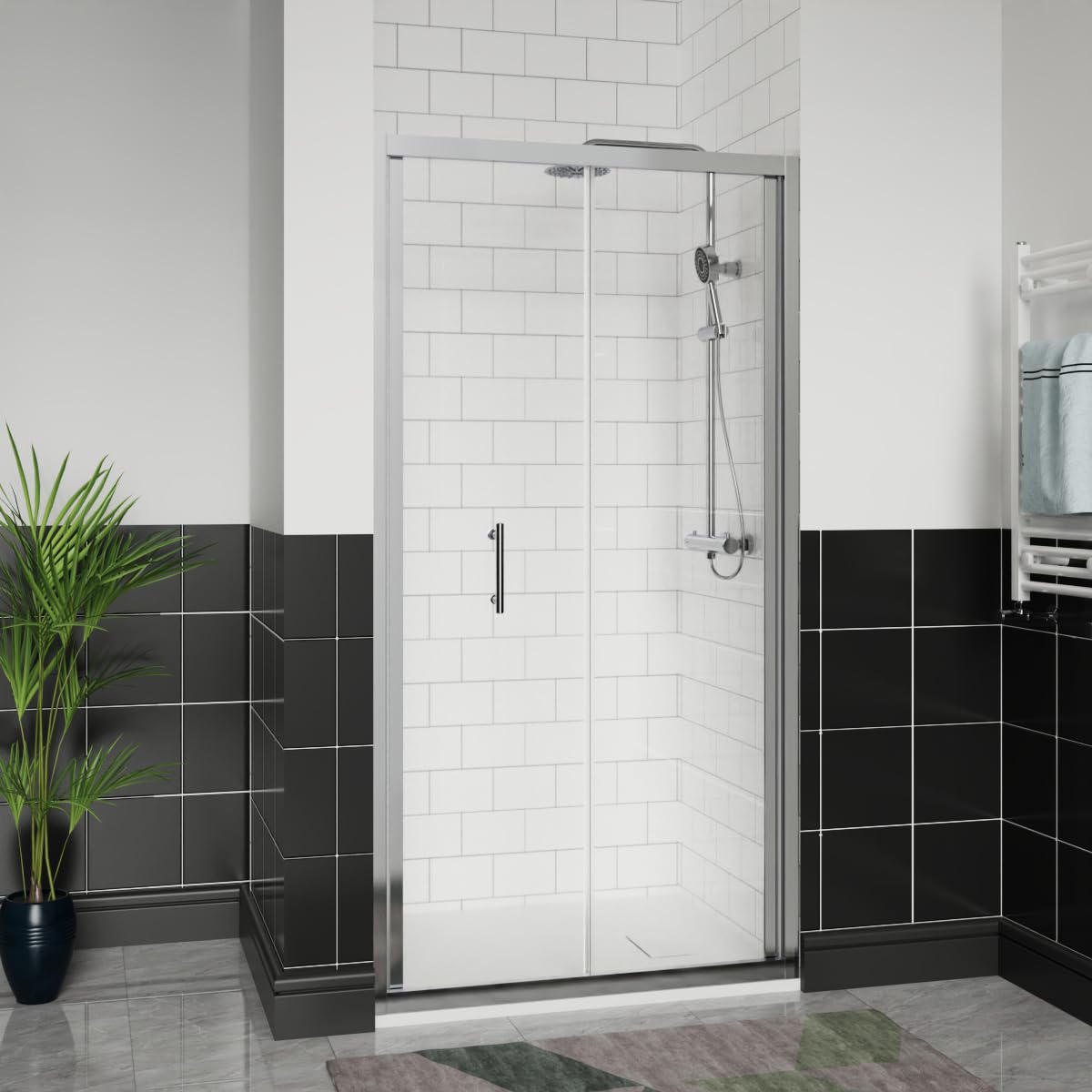Aquariss Chrome 1000X800mm Bifold Shower Door Enclosure With 1000Mm Self Clean Reversible Folding Shower Screen Cubicle, White Smc Anti Slip Shower Tray And 90Mm Waste