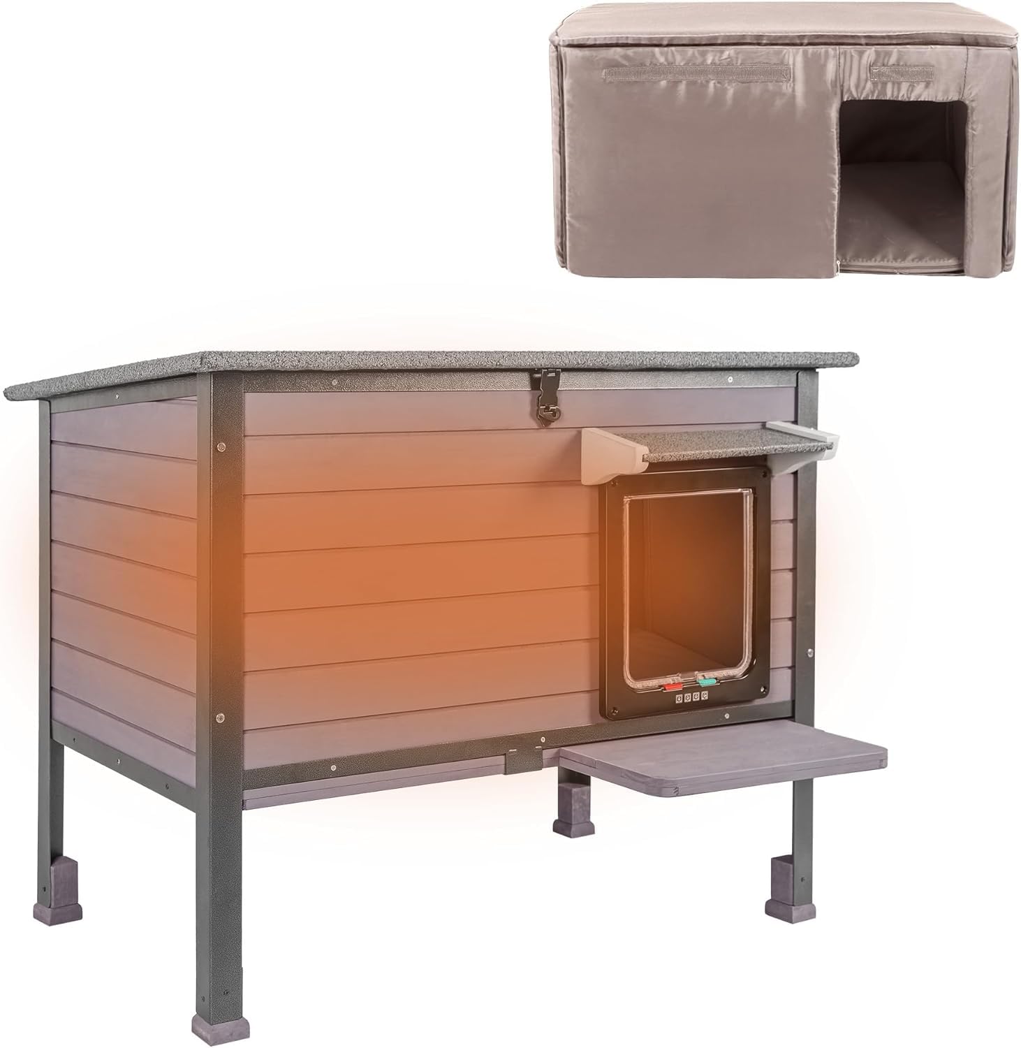 Seiyierr Outdoor Cat House,Feral Cat Shelter for Outdoor Cats Rainproof All Metal Frame,Use for Small Animal,Cat, Rabbit,Indoor and Outdoor (Grey-IN)