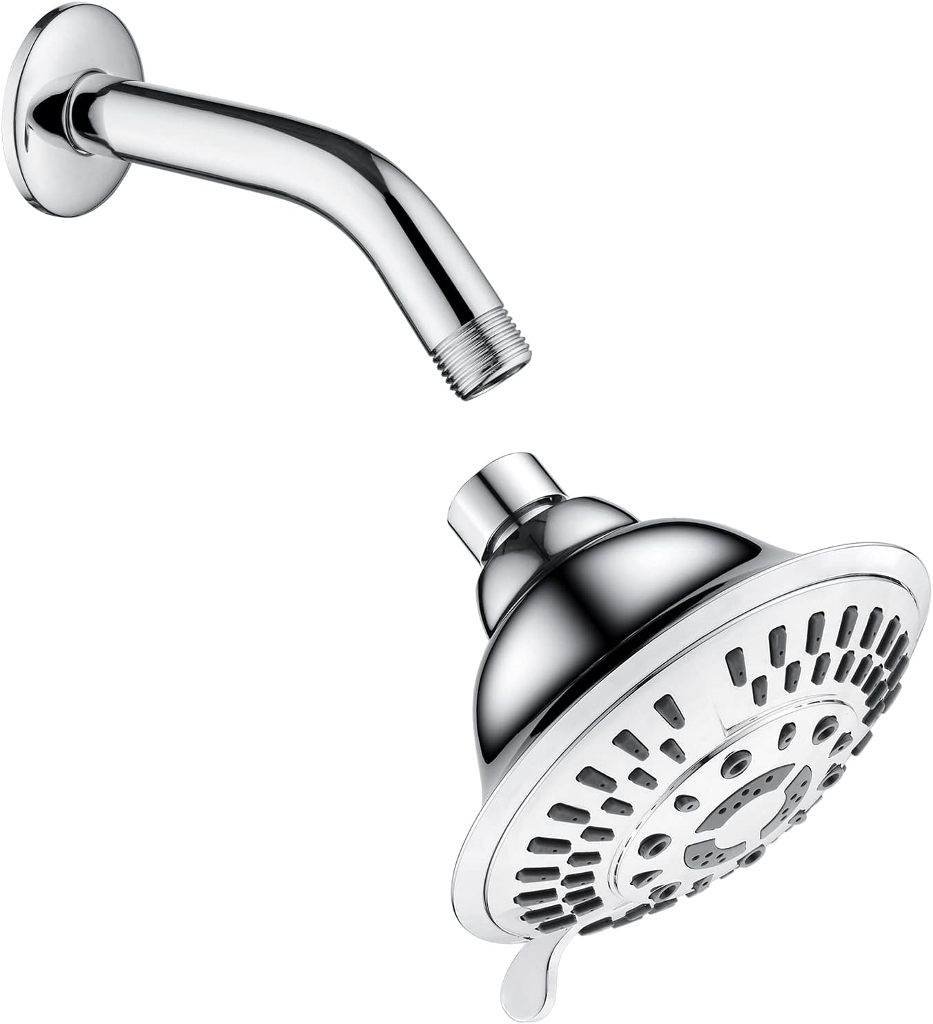 BRIGHT SHOWERS High Pressure Rain Showerhead 5 Spray Setting Fixed Shower Head and Matching 6 Inch Brass Shower Pipe-Arm Bathroom Rain Shower Arm