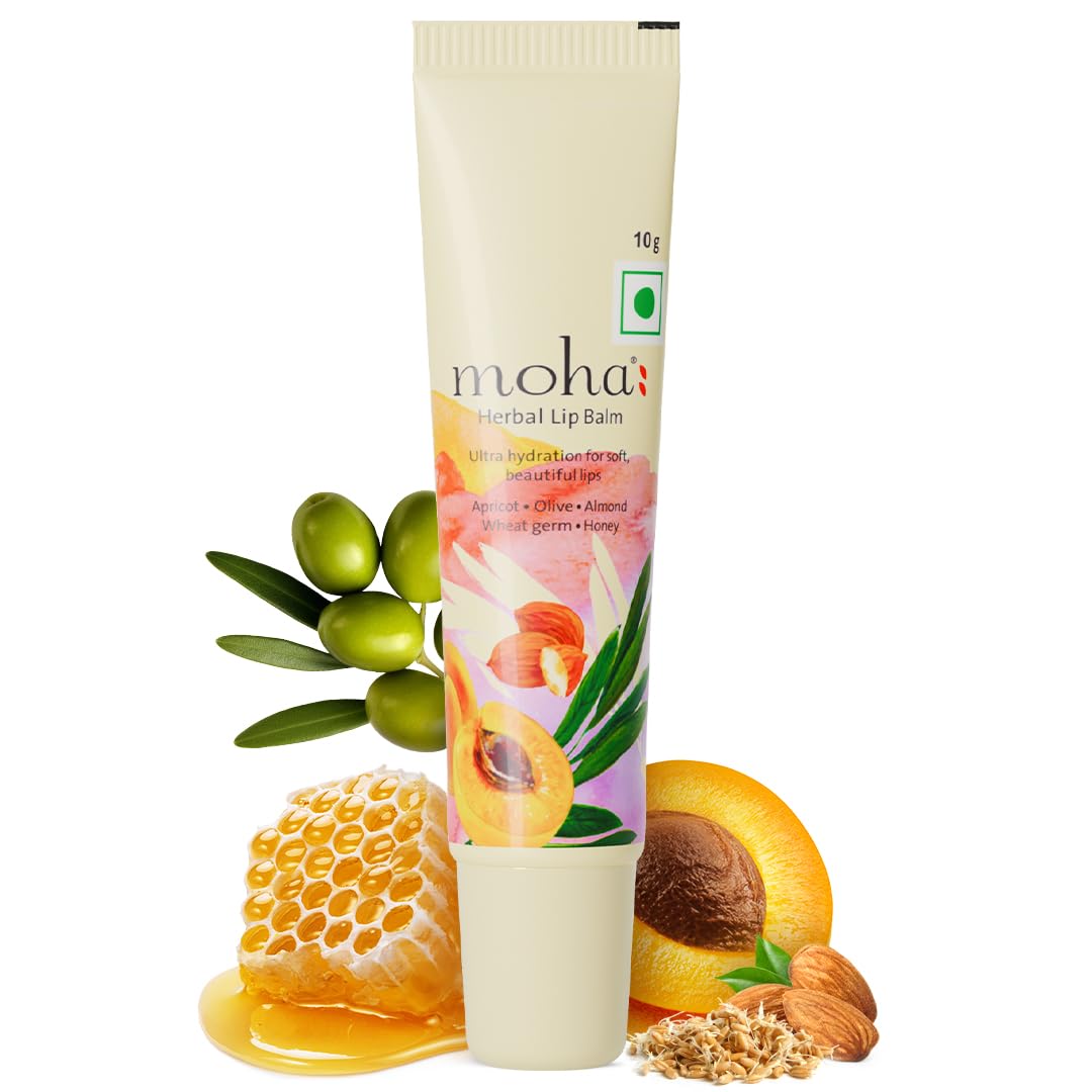 Moha Herbal Lip Balm for Dry & Pigmented Lips | With Apricot, Almond Oil, Wheat Germ Oil, Honey & Vitamin E | Heals Cracks, Soothes Sun Damage, Restores Natural Lip Color - 10gm (Pack of 4)