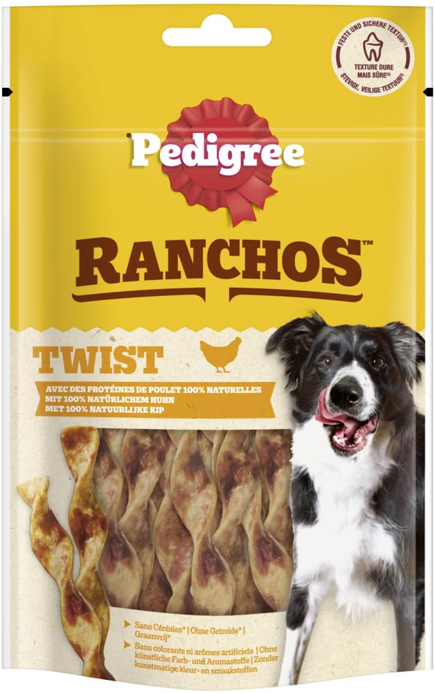 PEDIGREE RANCHOS Twists Hundesnacks Huhn, 6x60g - Kausnacks für Hunde, gesund und lecker