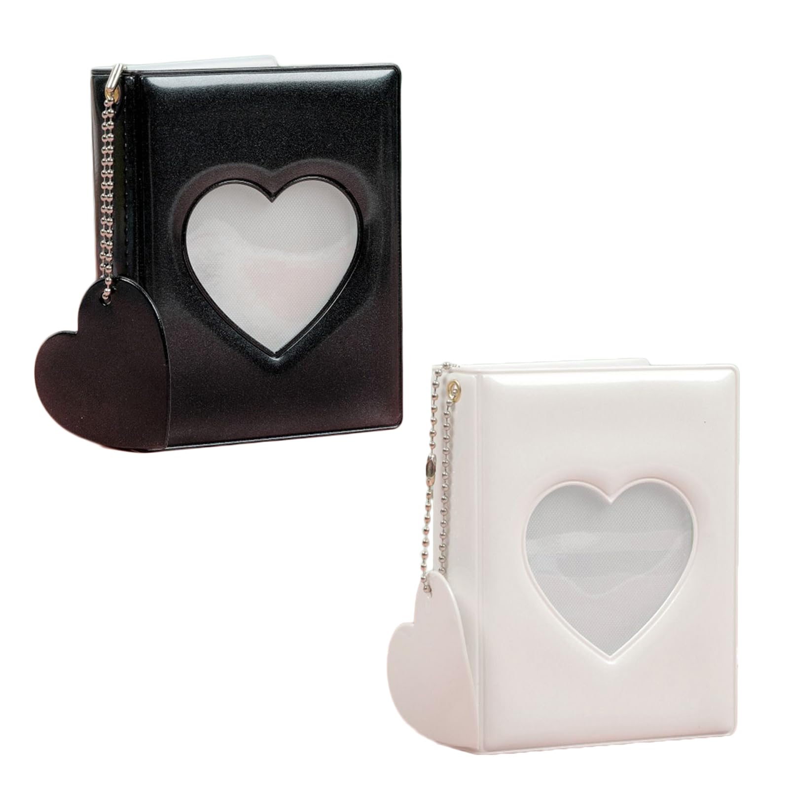 WUZIA 2PCS Mini Photocard Binder Cute Heart Photo Album Photocard Binder Heart Hollowed Cover Small Photocard Holder Photo Card Holder 32 Photocard Pockets for 3 Inch Photo Paper(Black,White)
