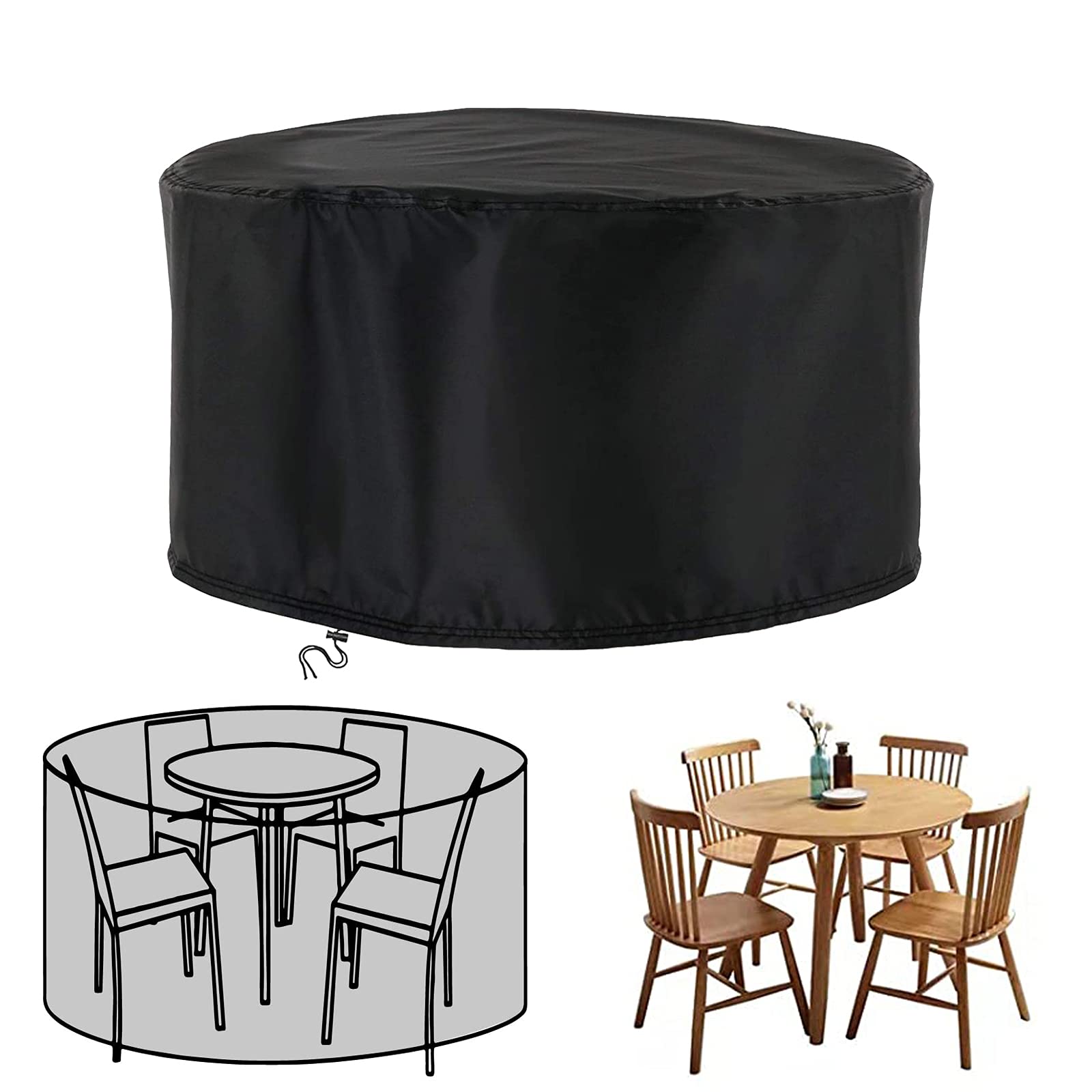 Xdmygtt Black Garden Furniture Covers Waterproof,200X90cm Round Garden Table Cover,Rattan Patio Furniture Covers,420D Oxford Patio Furniture Protector Covers,Windproof, Anti-Uv,Tear-Resistant