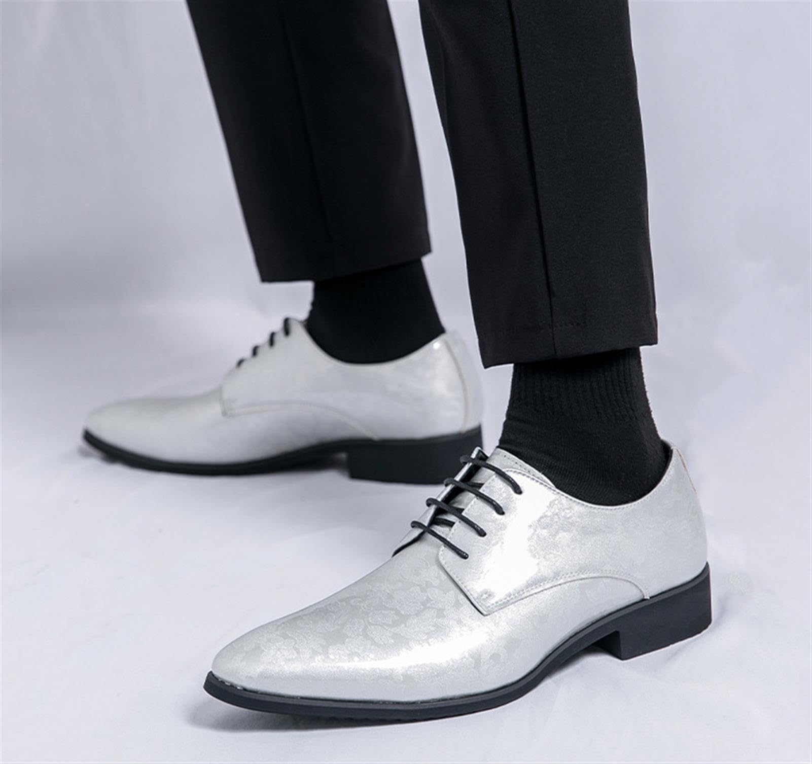 Scarpe Derby da Uomo in Pelle Verniciata Eleganti Stringate Oxford con Motivo Floreale per Matrimonio Cerimonia Festa