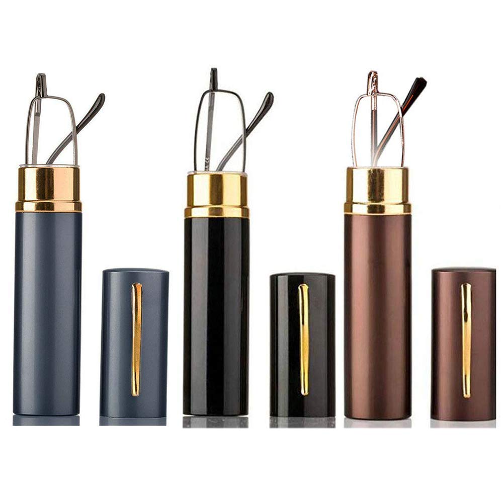 KoKoBin Flexibel Metall Lesebrille Sehhilfe Federn-Scharnier Lesehilfe Unisex Lesegerät mit Brillenetui wie Stifthalter (3 stueck, +2.5)