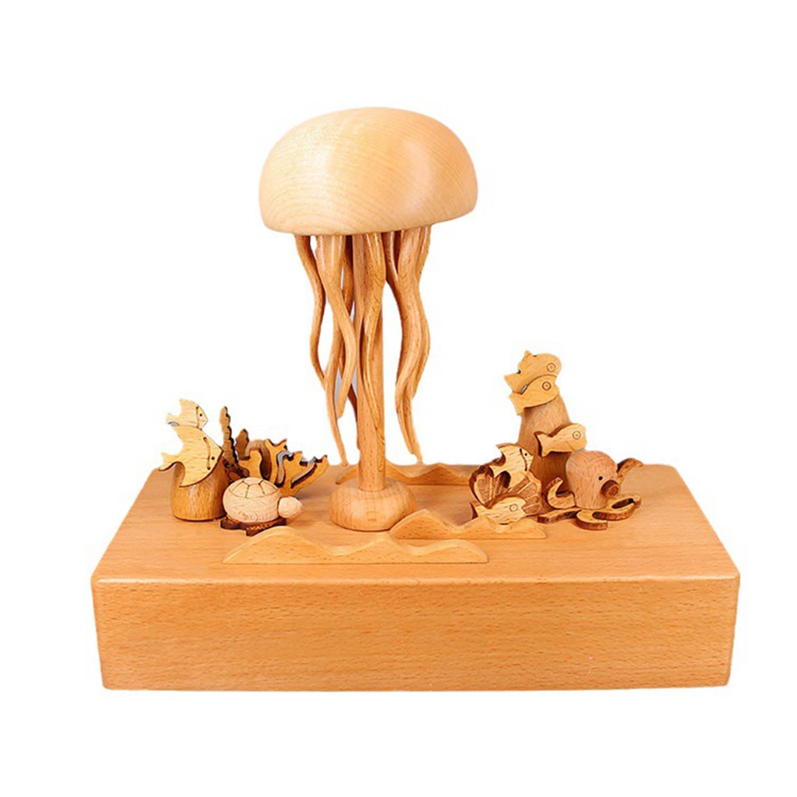 Oxxggkao Mechanical Jellyfish OceanSeries Music Box Wooden Jellyfish Decoration Unique and Relaxing Melodies Wooden Music Box