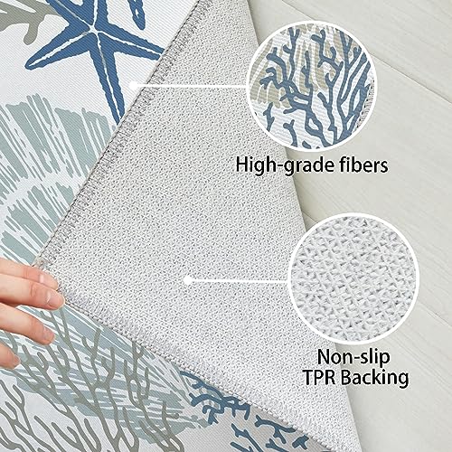 Image of Tritard 8x10 Washable Coastal Rug for Living Room, Bedroom, Blue