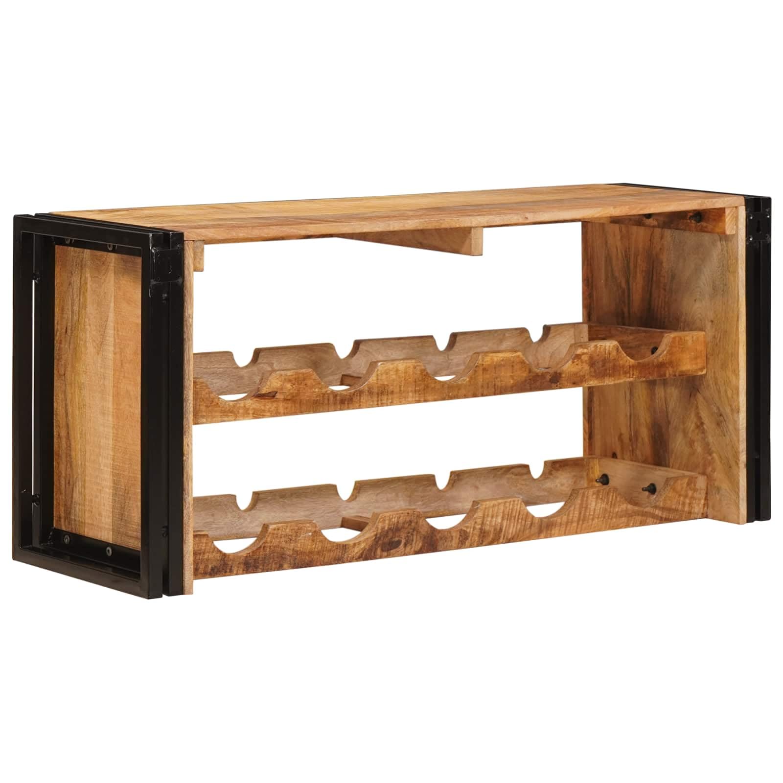 Regał ścienny na wino z litego drewna mango, 100 x 45 x 33 cm, w kolorze brązowym, przemysłowe wzornictwo zapewnia stabilne przechowywanie wina