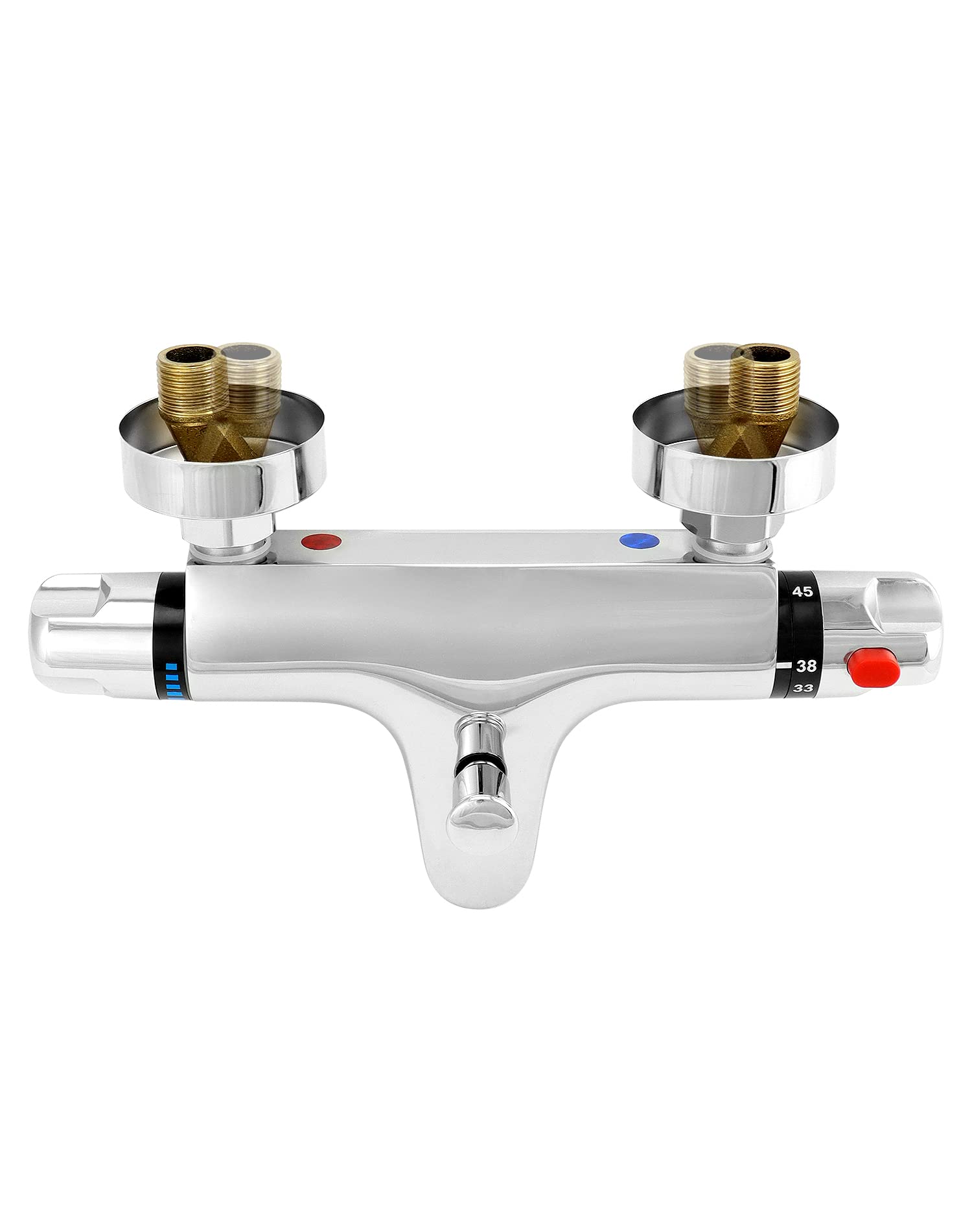 QWORK grifo ducha termostatico, salida de válvula G1/2 ", izquierda caliente derecha fría, mezclador de ducha de latón, control de temperatura constante para baño