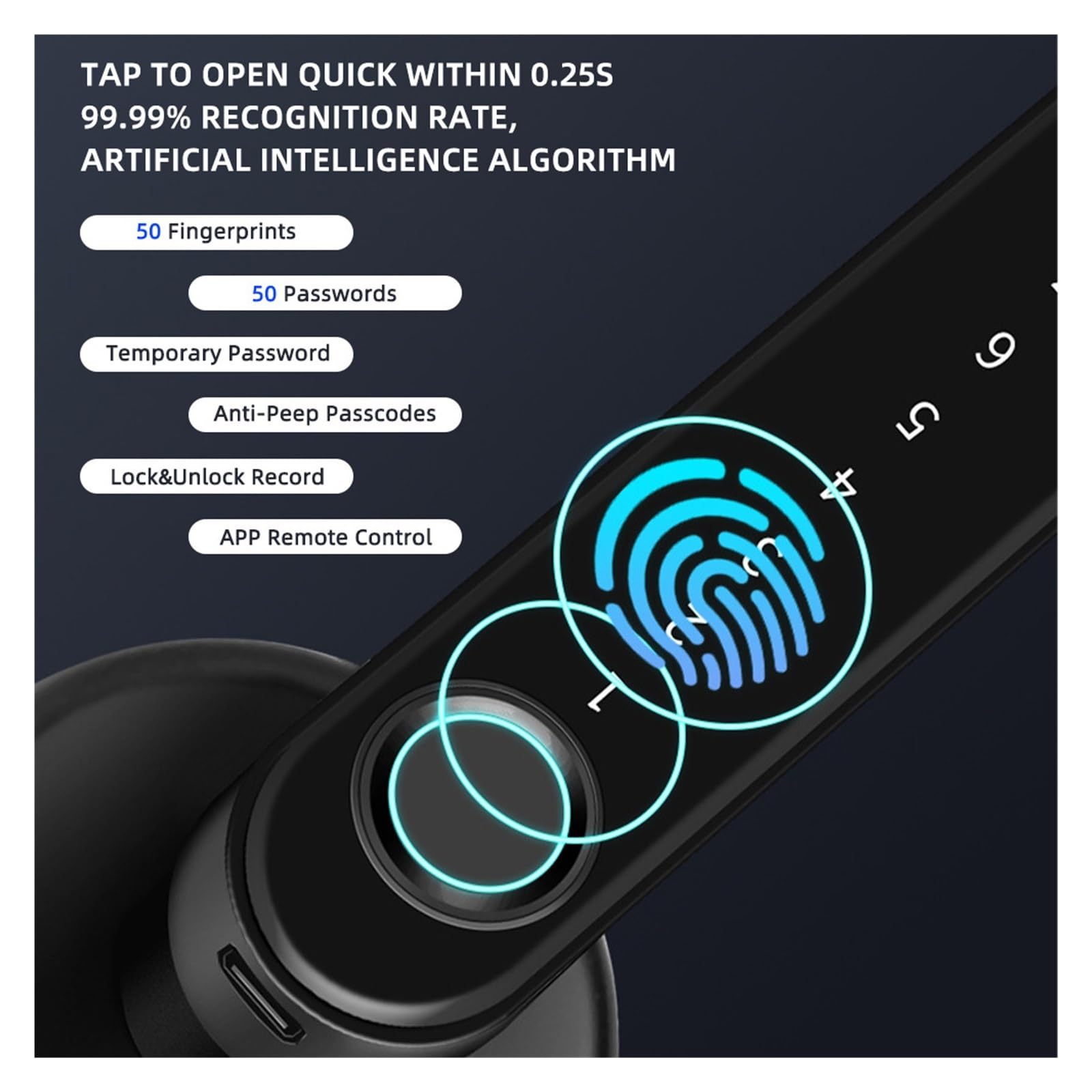 Serrure de porte à empreinte digitale/Bouton intelligent/Serrure biométrique avec clavier à code sans clé/Télécommande APP
