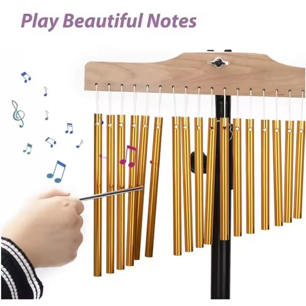 Carrillones de Percusión,Juego de 36 Láminas de Aluminio Afinadas,Soporte Plegable y Altura Ajustable (72-115 cm),Estructura de Madera,Con una caña llamativa,para Bandas de Iglesia,Orquestas y Coros
