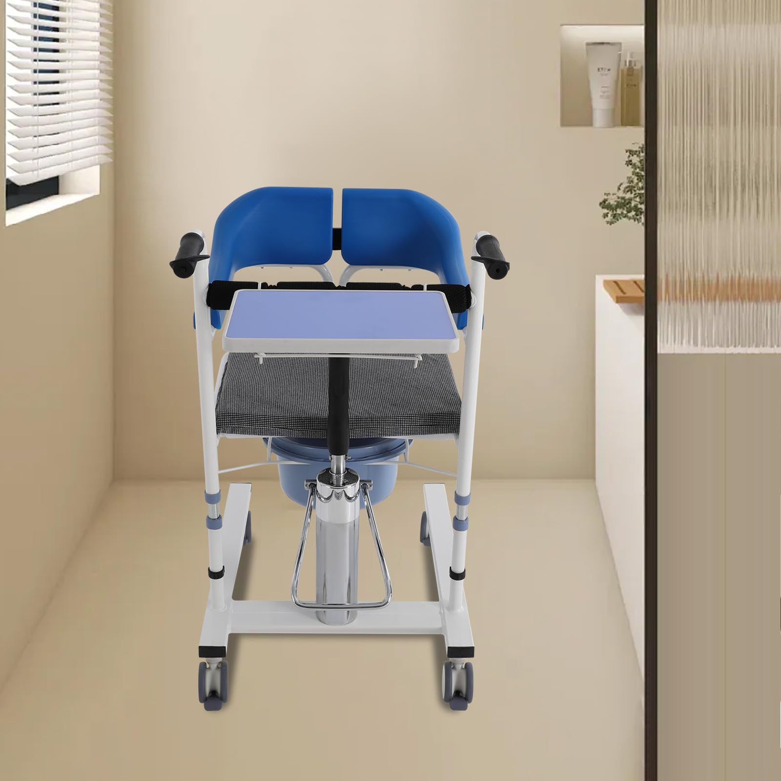 Silla de ruedas hidráulica para pacientes, silla de traslado para pacientes, silla de enfermería de transferencia para ancianos, embarazadas, personas con discapacidad y personas (azul)