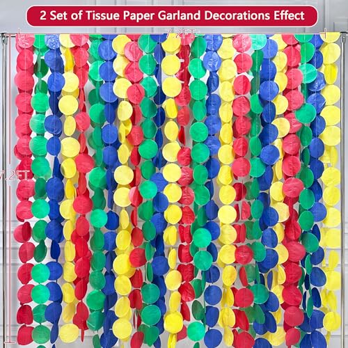 Image of 205Ft Mario Party Decorations Red Green Blue Yellow Big Polka Dot Tissue Paper Backdrop Streamer Circle Dot Hanging Garland for Birthday Carnival Circus Clown Fiesta Colorful Party Supplies