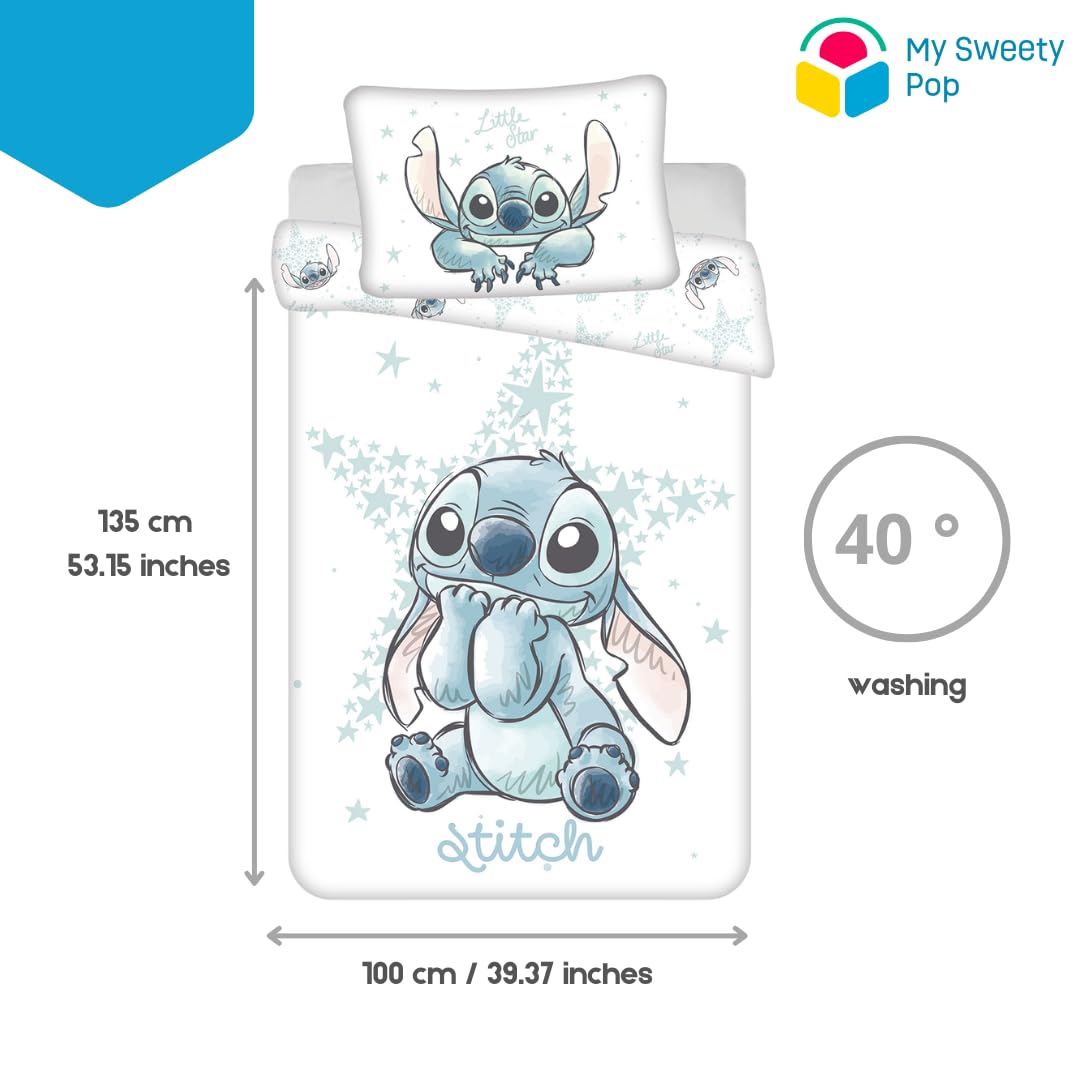 My sweety pop - Parure de lit pour bébé Stitch- 2 Pieces - Enfant - Housse de Couette - Réversible - 100 x 135 - Taie d'oreiller - 40 x 60 cm Literie - 100% Coton
