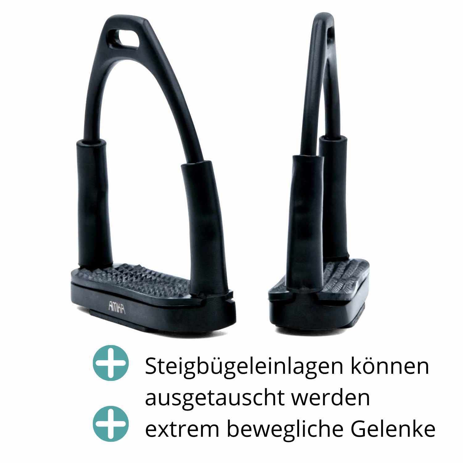 AMKA Steigbügel mit Gelenk schwarz Sicherheitssteigbügel Steigbügel in 10, 12 und 13 cm Trittweite