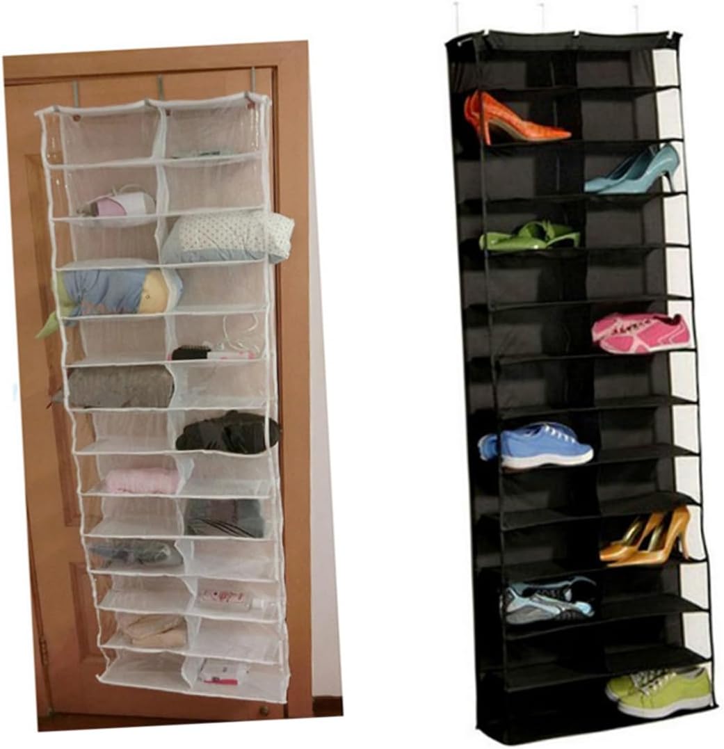 GLEAVI 2PCS Over the Door Shoe Organizer with Hanging Storage Rack Space Saver for Closet Bedroom Dorm Room Black Hanging Shoe Storage Rack with Hooks Slippers Accessories