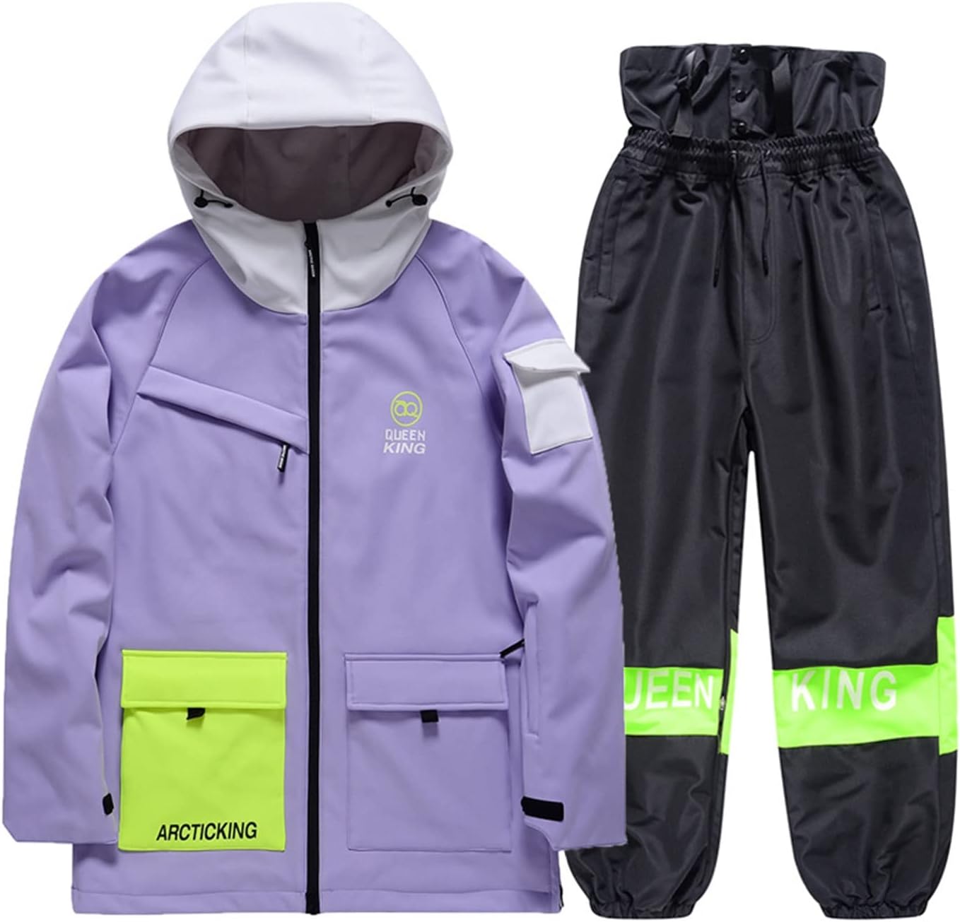 Waterproof Windproof Women's Ski Jacket and Pants, Hooded Snowboarding Jacket and Ski Pants Ideal for Snowboarding, Skiing, Skating, Snowskating (Color : Color 3, Size : Medium)
